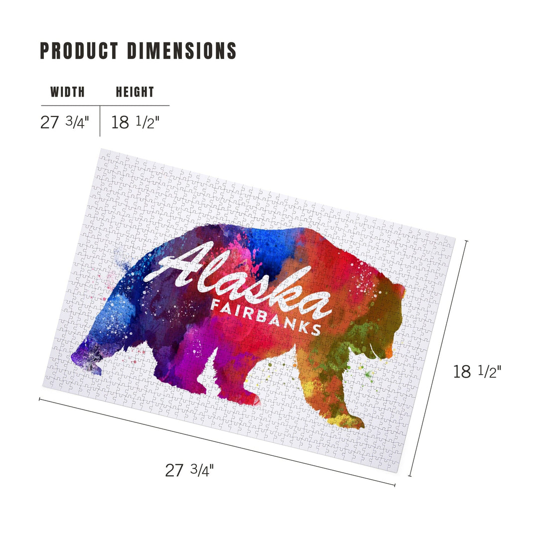 Fairbanks, Alaska, Bear, Vibrant Watercolor, Jigsaw Puzzle Puzzle Lantern Press 