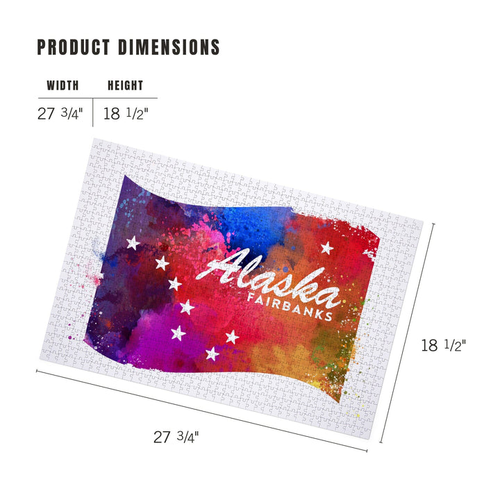 Fairbanks, Alaska, Flag, Vibrant Watercolor Puzzle Lantern Press 