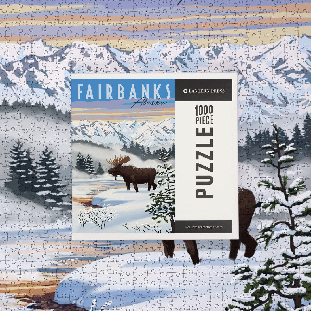 Fairbanks, Alaska, Moose, Winter Scene, Jigsaw Puzzle Puzzle Lantern Press 