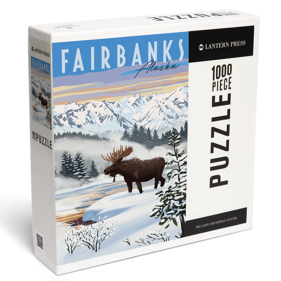 Fairbanks, Alaska, Moose, Winter Scene, Jigsaw Puzzle Puzzle Lantern Press 