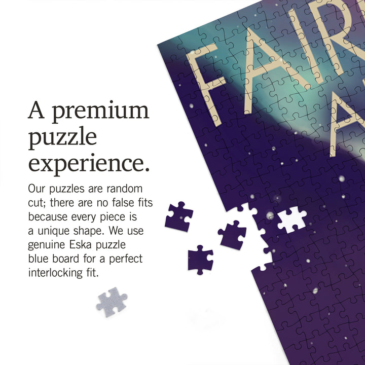 Fairbanks, Alaska, Northern Lights and Cabin, Jigsaw Puzzle Puzzle Lantern Press 