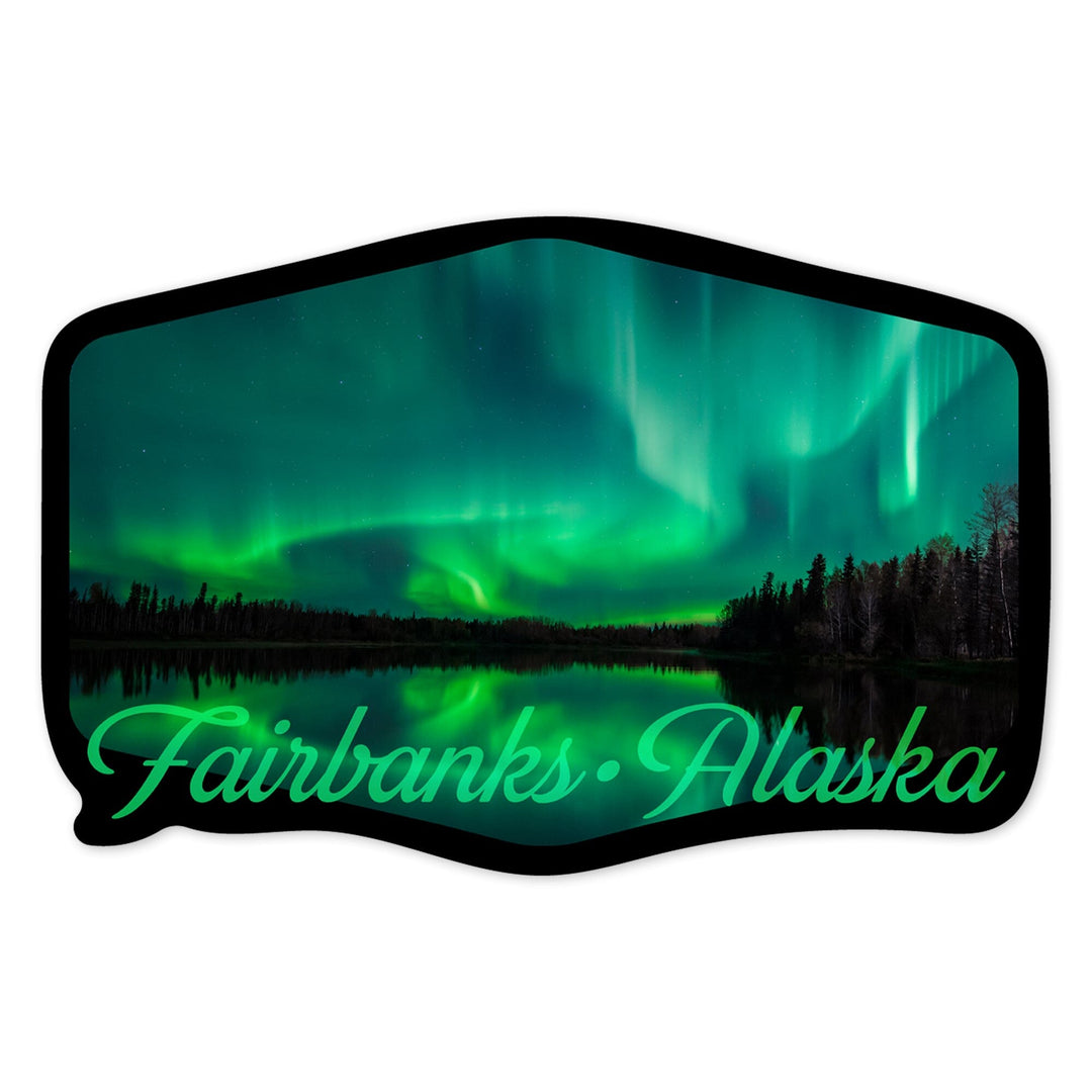 Fairbanks, Alaska, Northern Lights over Lake, Contour, Vinyl Sticker Sticker Lantern Press 