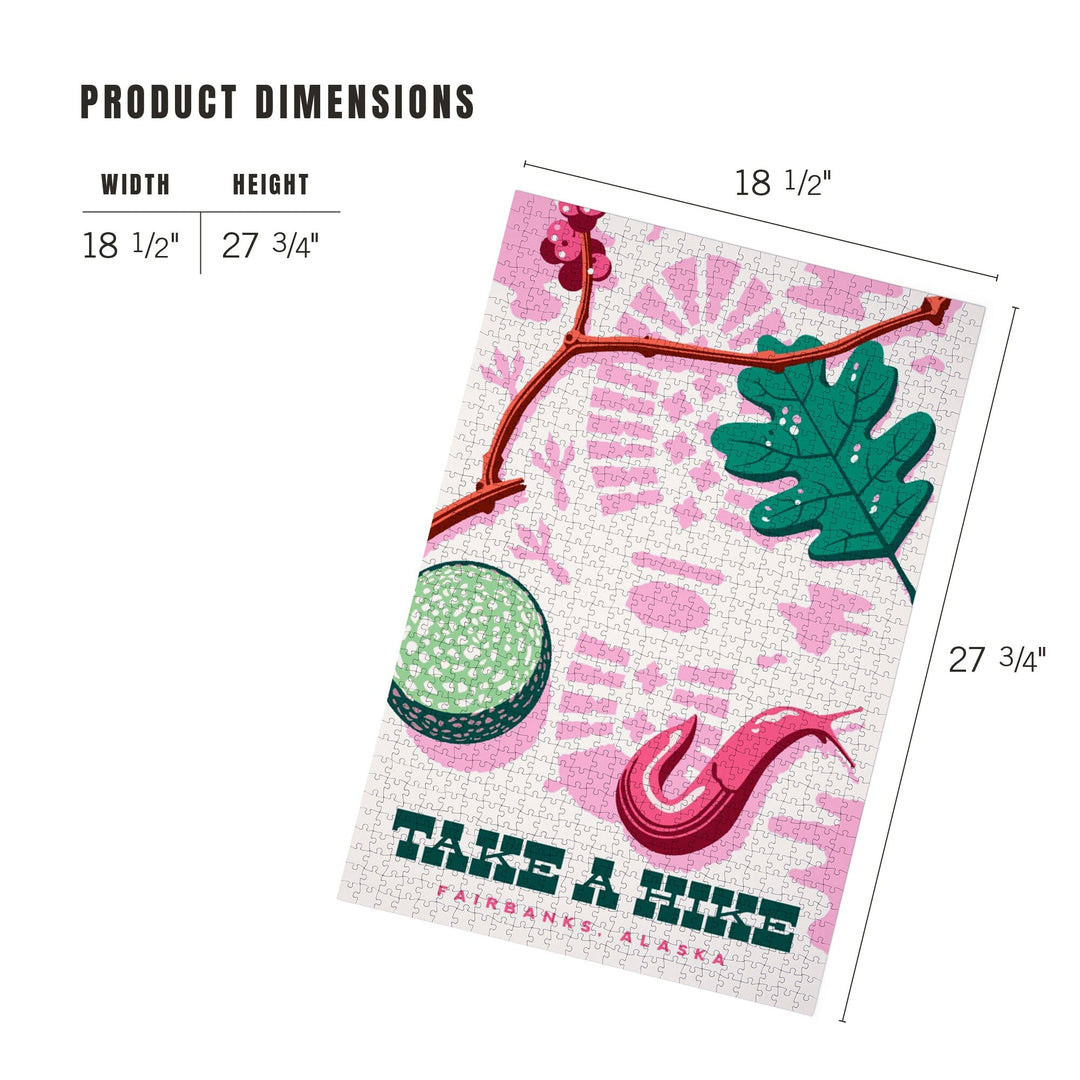 Fairbanks, Alaska, Take a Hike, Bootprint, Green and Pink, Jigsaw Puzzle Puzzle Lantern Press 