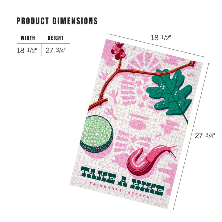 Fairbanks, Alaska, Take a Hike, Bootprint, Green and Pink, Jigsaw Puzzle Puzzle Lantern Press 