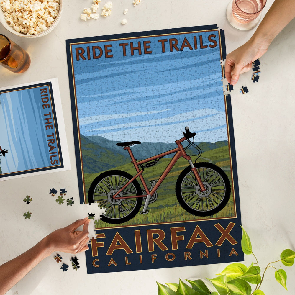 Fairfax, California, Ride the Trails, Blue Sky, Jigsaw Puzzle Puzzle Lantern Press 