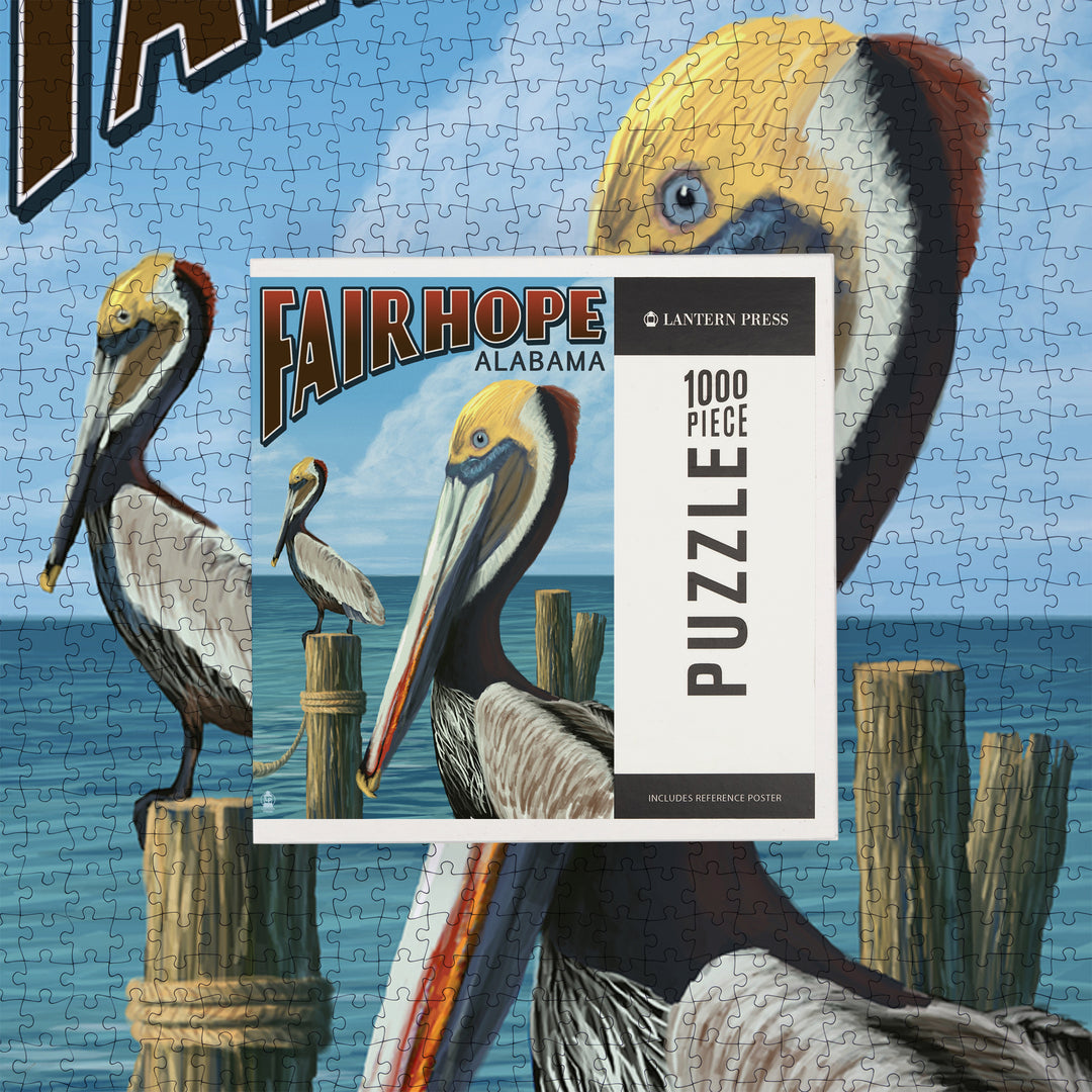 Fairhope, Alabama, Pelican Scene, Jigsaw Puzzle Puzzle Lantern Press 