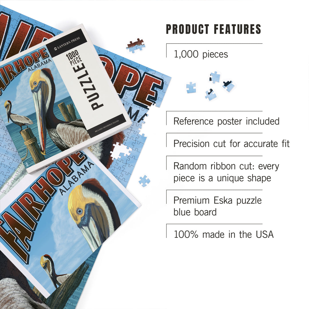 Fairhope, Alabama, Pelican Scene, Jigsaw Puzzle Puzzle Lantern Press 