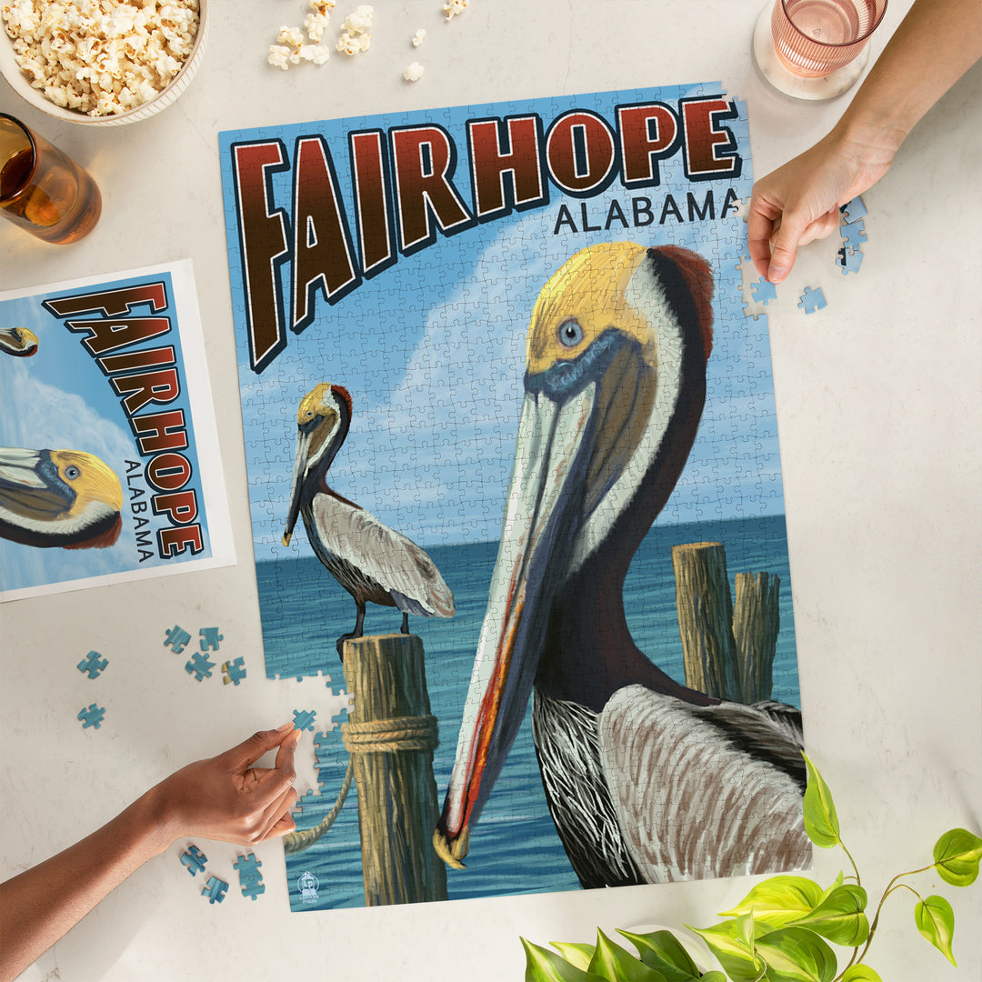 Fairhope, Alabama, Pelican Scene, Jigsaw Puzzle Puzzle Lantern Press 
