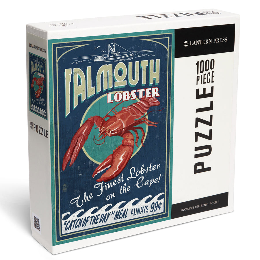 Falmouth, Cape Cod, Lobster Vintage Sign, Jigsaw Puzzle Puzzle Lantern Press 