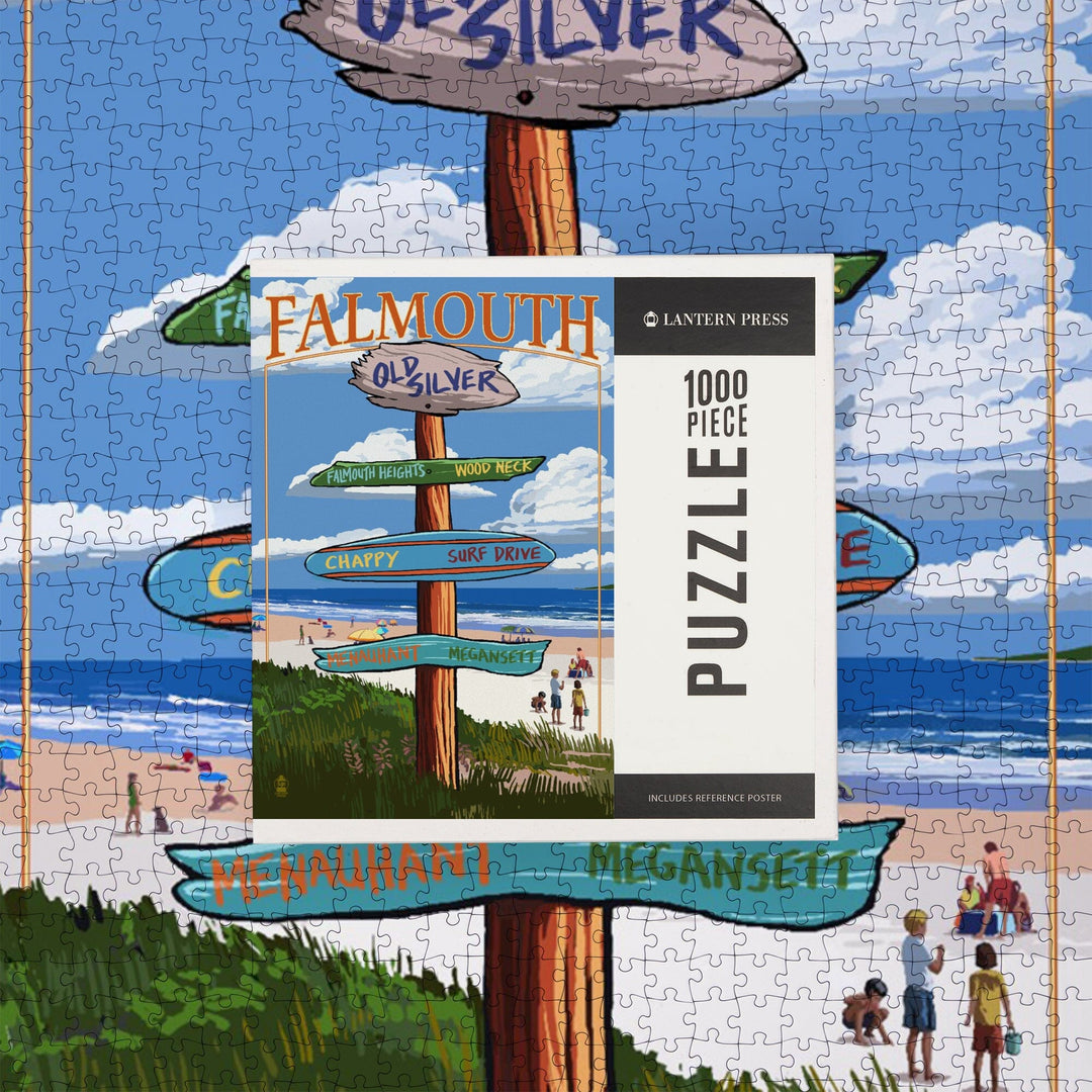 Falmouth, Cape Cod, Massachusetts, Destination Signpost, Jigsaw Puzzle Puzzle Lantern Press 