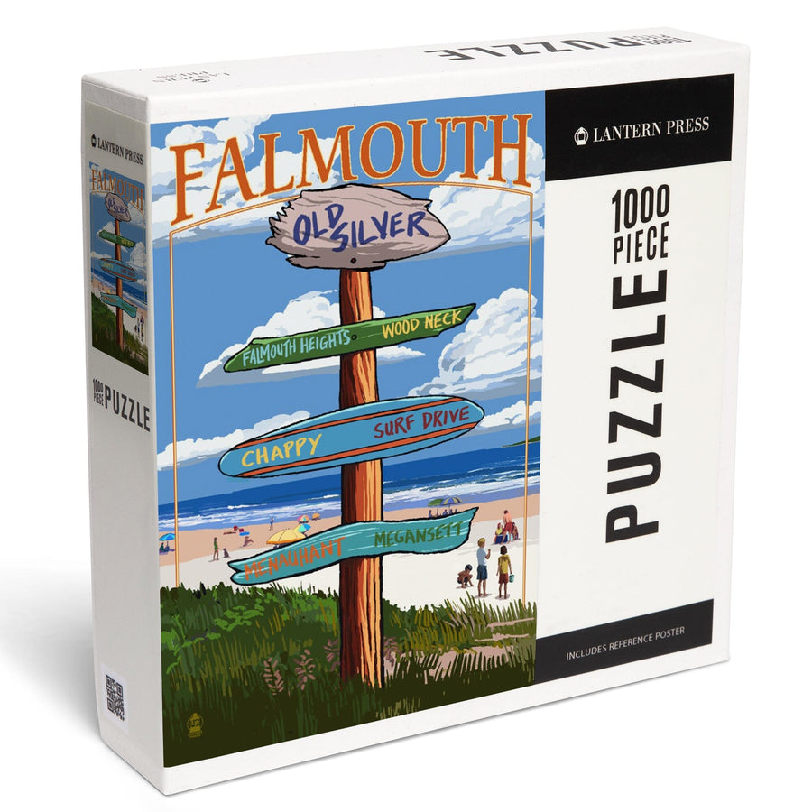 Falmouth, Cape Cod, Massachusetts, Destination Signpost, Jigsaw Puzzle Puzzle Lantern Press 