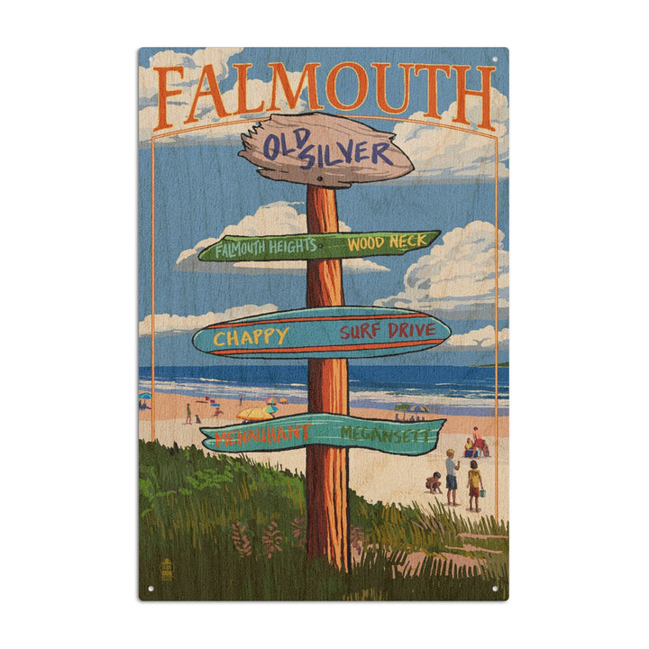 Falmouth, Cape Cod, Massachusetts, Destination Signpost, Lantern Press Artwork, Wood Signs and Postcards Wood Lantern Press 10 x 15 Wood Sign 