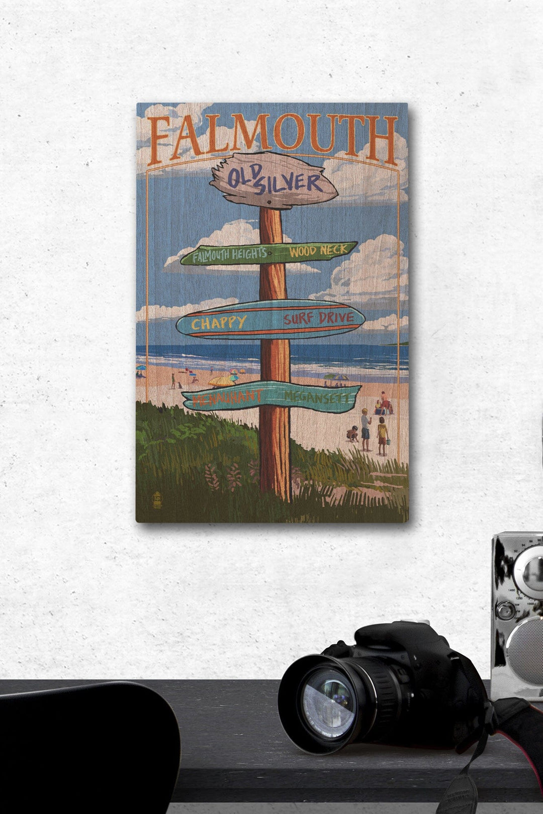 Falmouth, Cape Cod, Massachusetts, Destination Signpost, Lantern Press Artwork, Wood Signs and Postcards Wood Lantern Press 12 x 18 Wood Gallery Print 