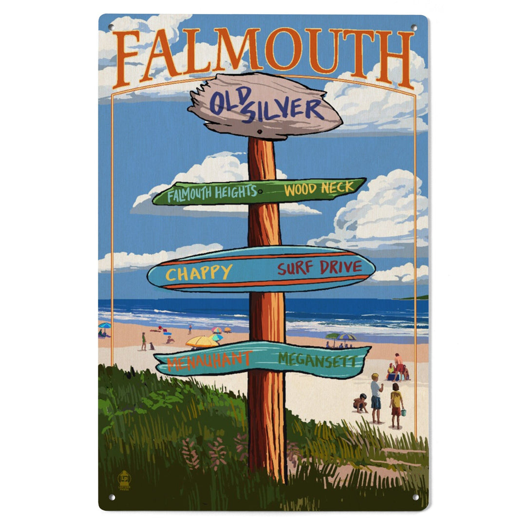 Falmouth, Cape Cod, Massachusetts, Destination Signpost, Lantern Press Artwork, Wood Signs and Postcards Wood Lantern Press 