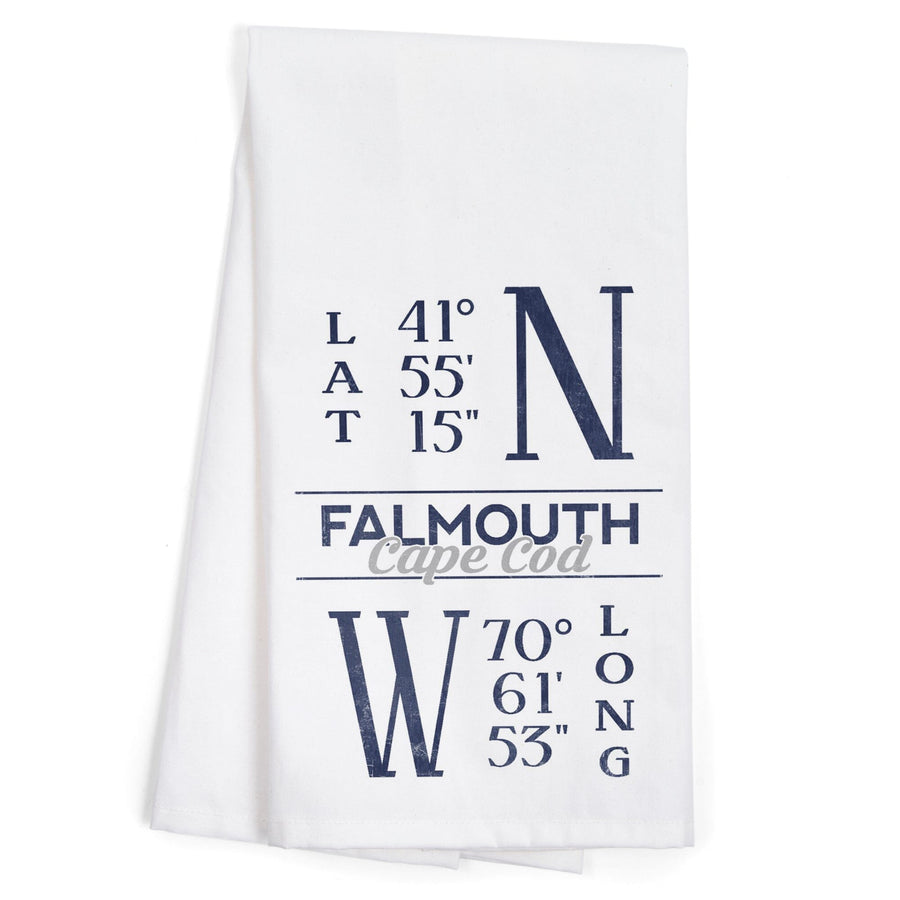Falmouth, Cape Cod, Massachusetts, Latitude and Longitude (Blue), Organic Cotton Kitchen Tea Towels Kitchen Lantern Press 