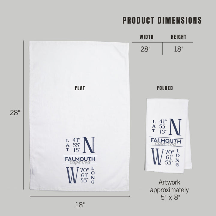 Falmouth, Cape Cod, Massachusetts, Latitude and Longitude (Blue), Organic Cotton Kitchen Tea Towels Kitchen Lantern Press 