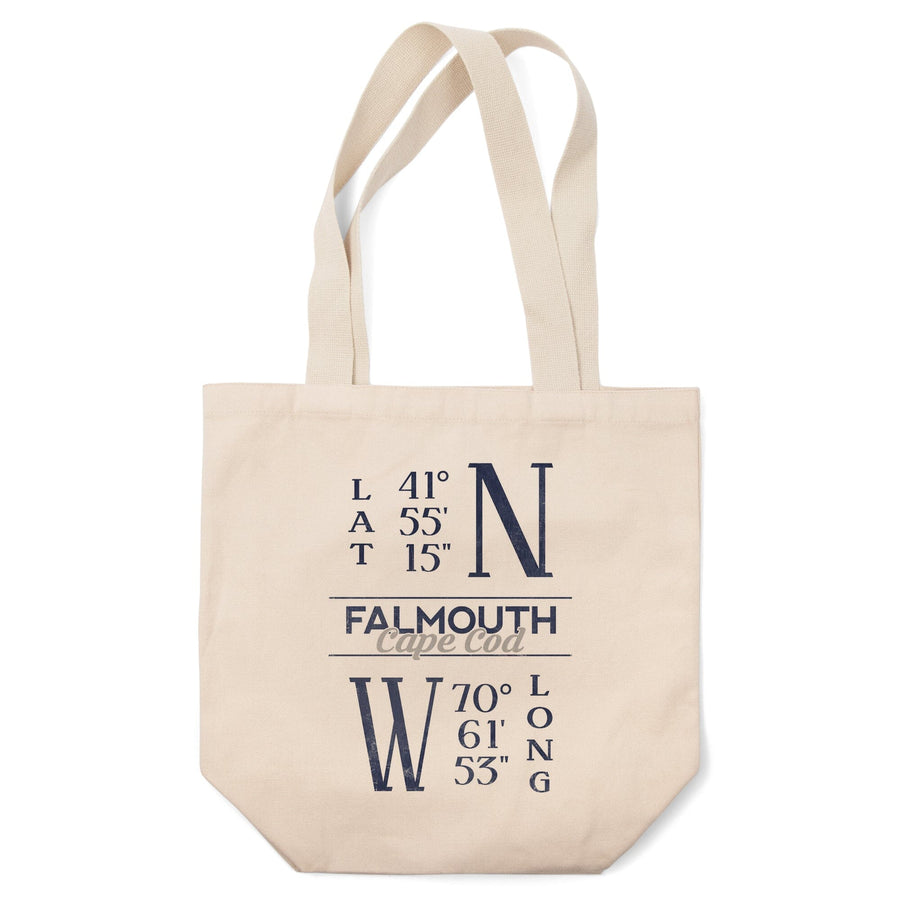 Falmouth, Cape Cod, Massachusetts, Latitude & Longitude (Blue), Lantern Press Artwork, Tote Bag Totes Lantern Press 
