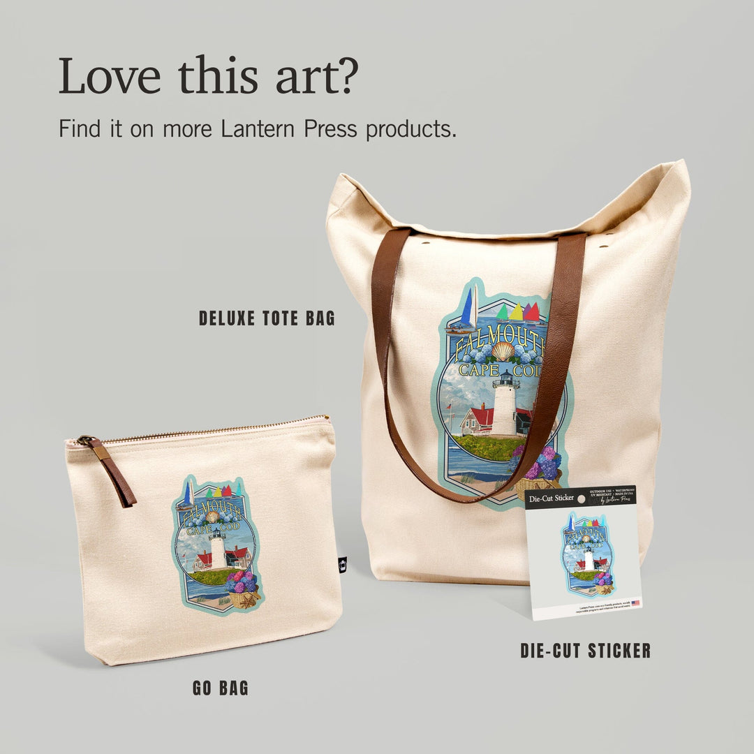 Falmouth, Massachusetts, Cape Cod, Montage, Contour, Lantern Press Artwork, Vinyl Sticker - Lantern Press
