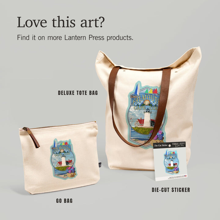 Falmouth, Massachusetts, Cape Cod, Montage, Contour, Lantern Press Artwork, Vinyl Sticker - Lantern Press