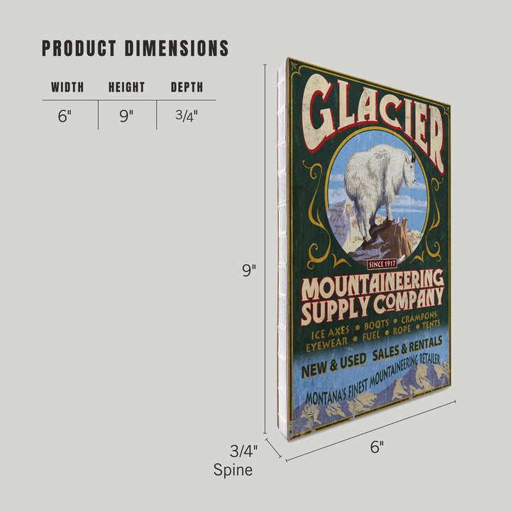 Lined 6x9 Journal, Glacier National Park, Montana, Mountain Goat Vintage Sign, Lay Flat, 193 Pages, FSC paper