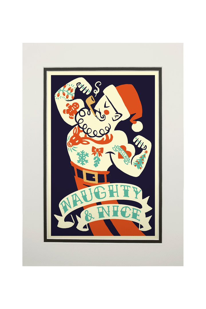 Tattoo Santa, Retro Christmas, Art & Giclee Prints