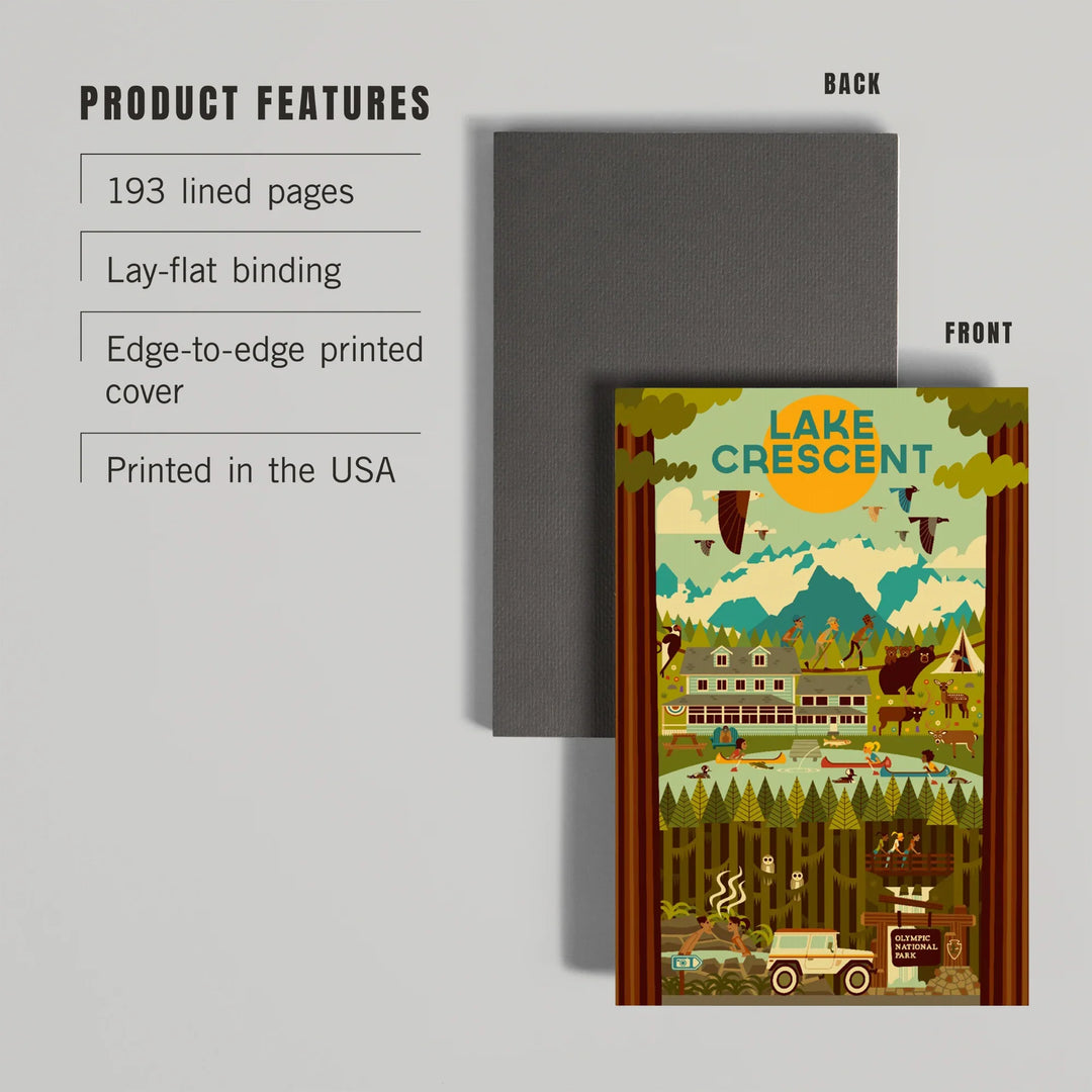 Lined 6x9 Journal, Lake Crescent, Olympic National Park, Washington, Geometric National Park Series, Lay Flat, 193 Pages, FSC paper