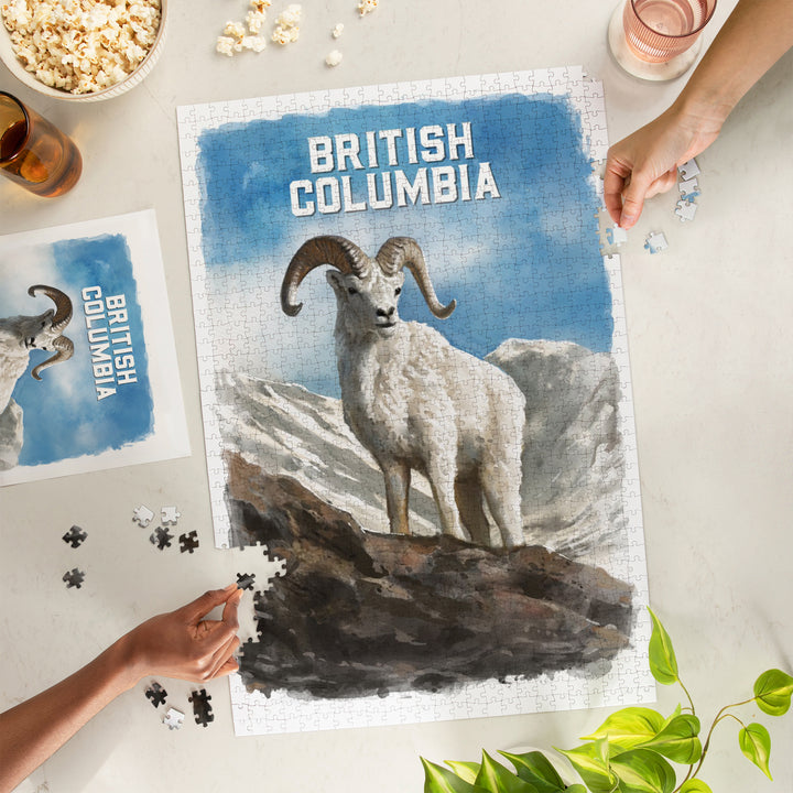 British Columbia, Watercolor Study, Dall Sheep, Jigsaw Puzzle