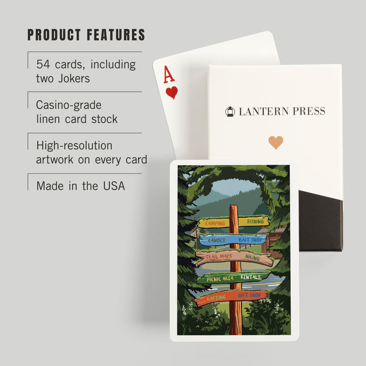 Playing Cards, Signpost, Forest and Camp, 52 Card Deck with Jokers in Box, Unique Art