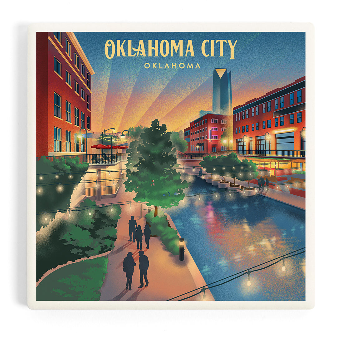 Oklahoma City, Oklahoma, Lithograph, River Walk, Coasters