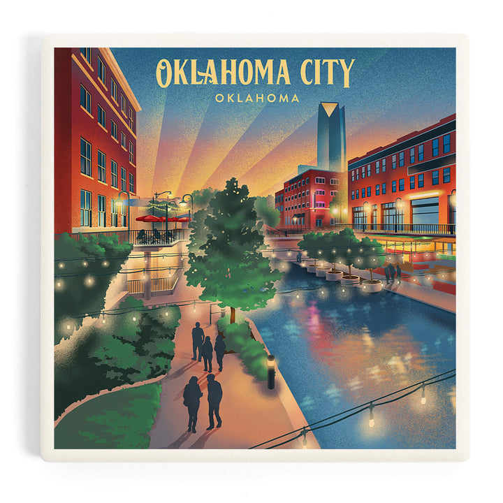 Oklahoma City, Oklahoma, Lithograph, River Walk, Coasters