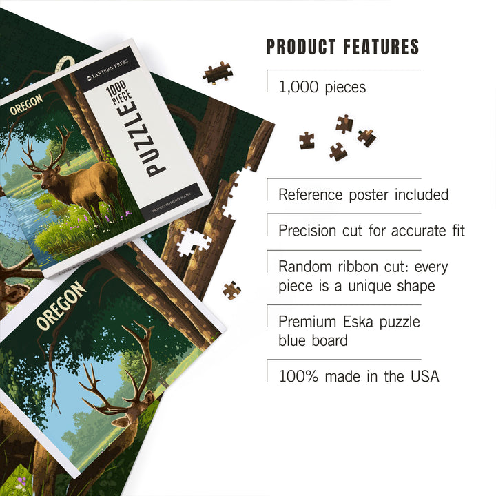 Oregon, Painterly, Roosevelt Elk, Jigsaw Puzzle