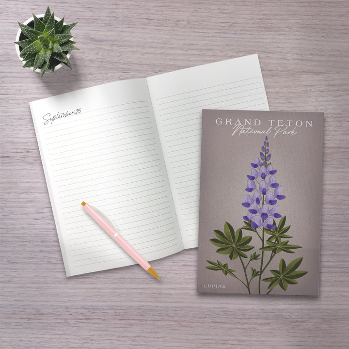 Lined 6x9 Journal, Grand Teton National Park, Wyoming, Vintage Flora, Lupine, Lay Flat, 193 Pages, FSC paper