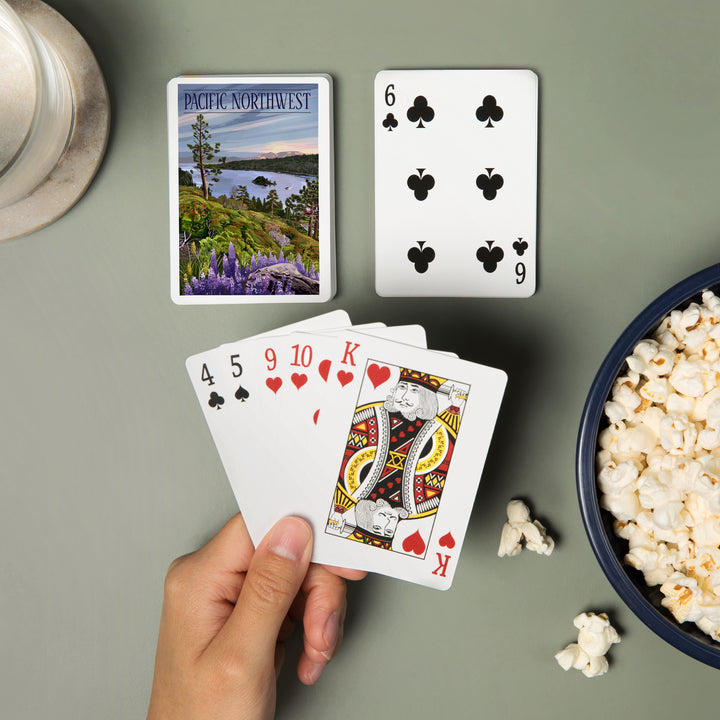 Playing Cards, Pacific Northwest, View of Sound and Mountains, 52 Card Deck with Jokers in Box, Unique Art