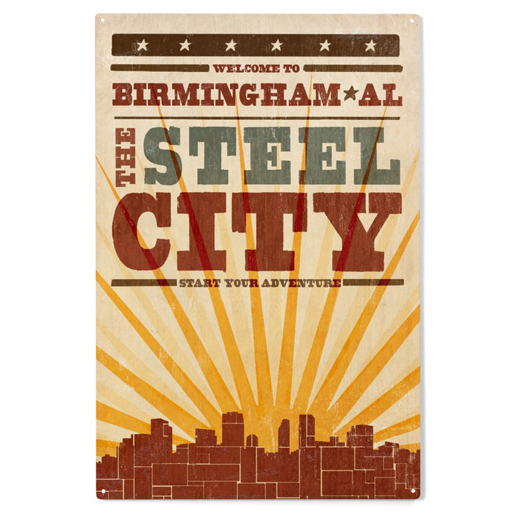 Birmingham, Alabama, Skyline and Sunburst, Wood Sign and Postcards