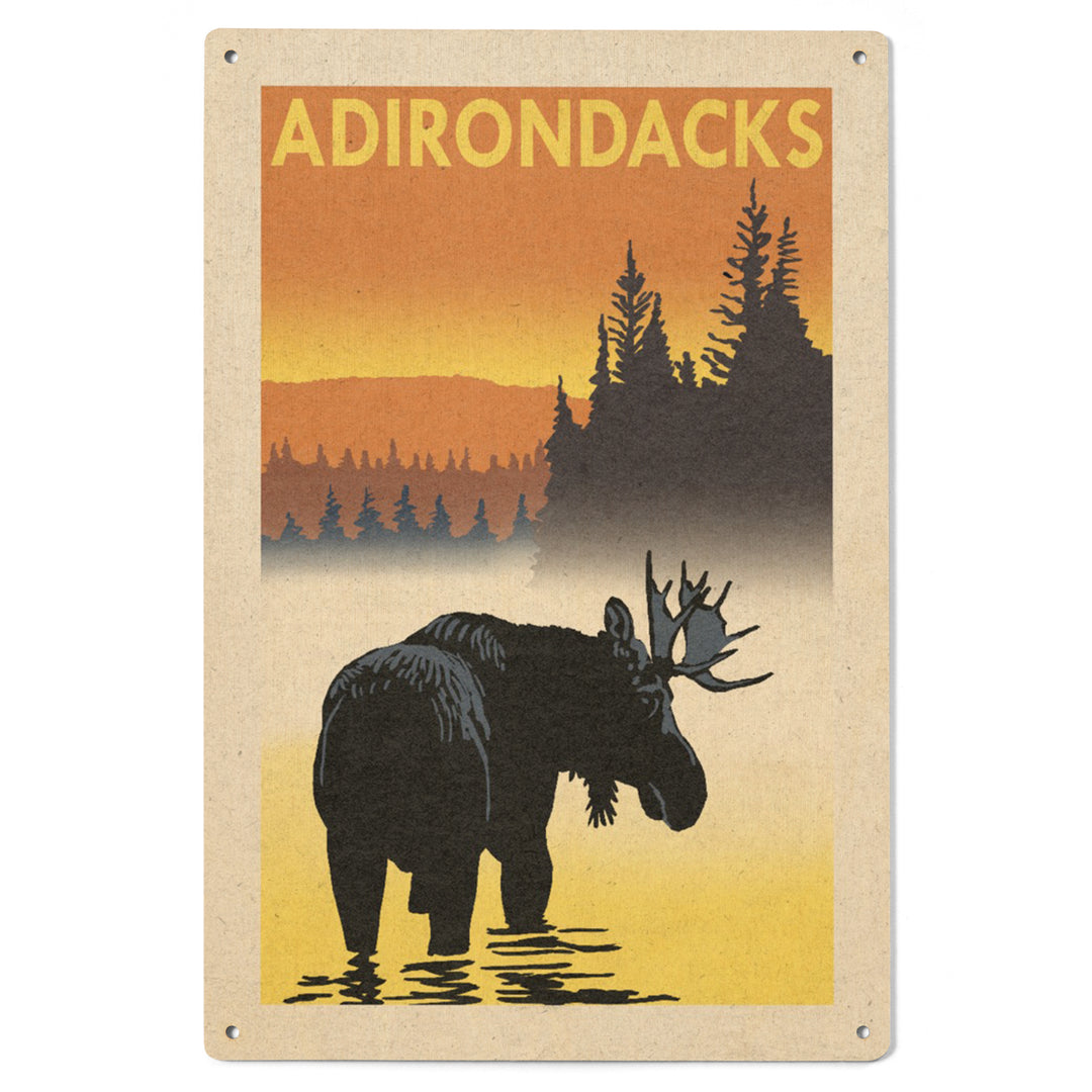 Adirondacks, New York, Moose at Dawn, Lantern Press Artwork, Wood Signs and Postcards