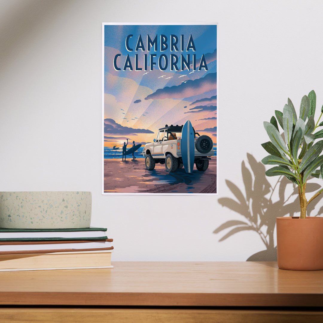Cambria, California, Lithograph, Surfers on Beach, Art & Giclee Prints