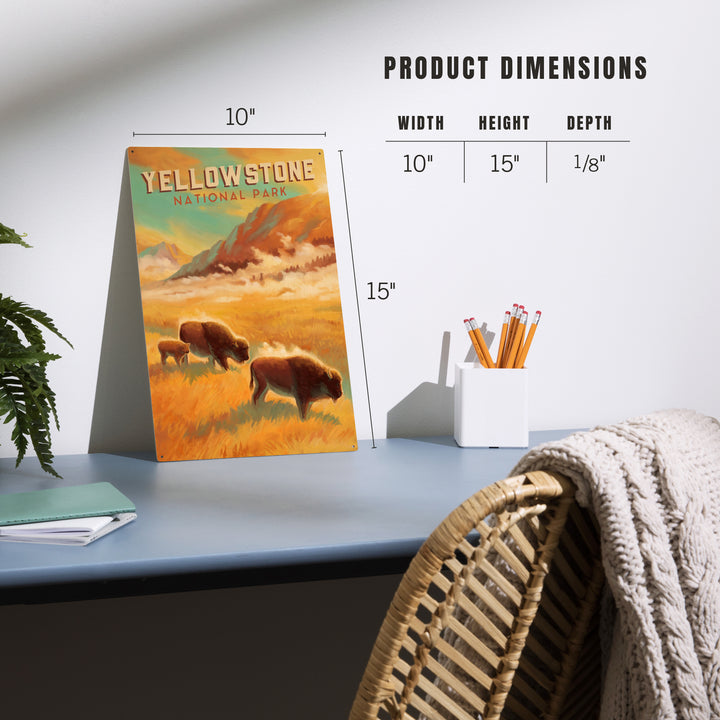 Yellowstone National Park, Bison Family, Oil Painting, Wood Sign and Postcards