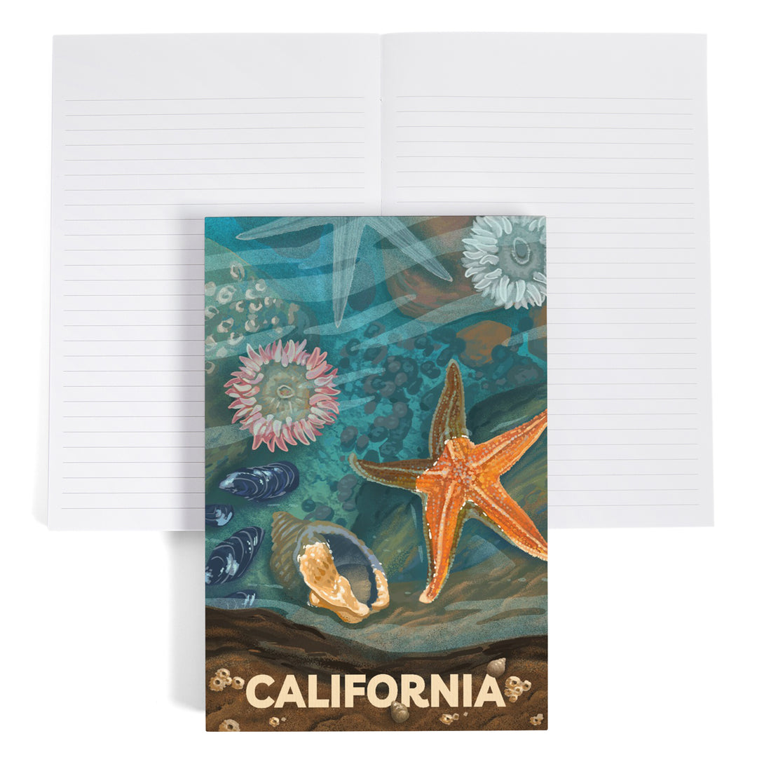 Lined 6x9 Journal, California, Tiny World Huge Wonders, Coastal Series, Starfish and Shells, Lay Flat, 193 Pages, FSC paper
