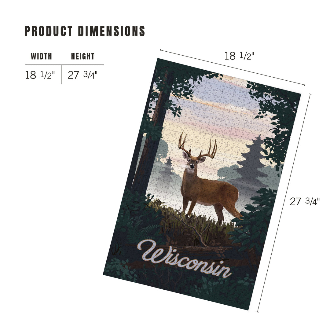 Wisconsin, Painterly, Deer and Sunrise, 1000 Piece Jigsaw Puzzle