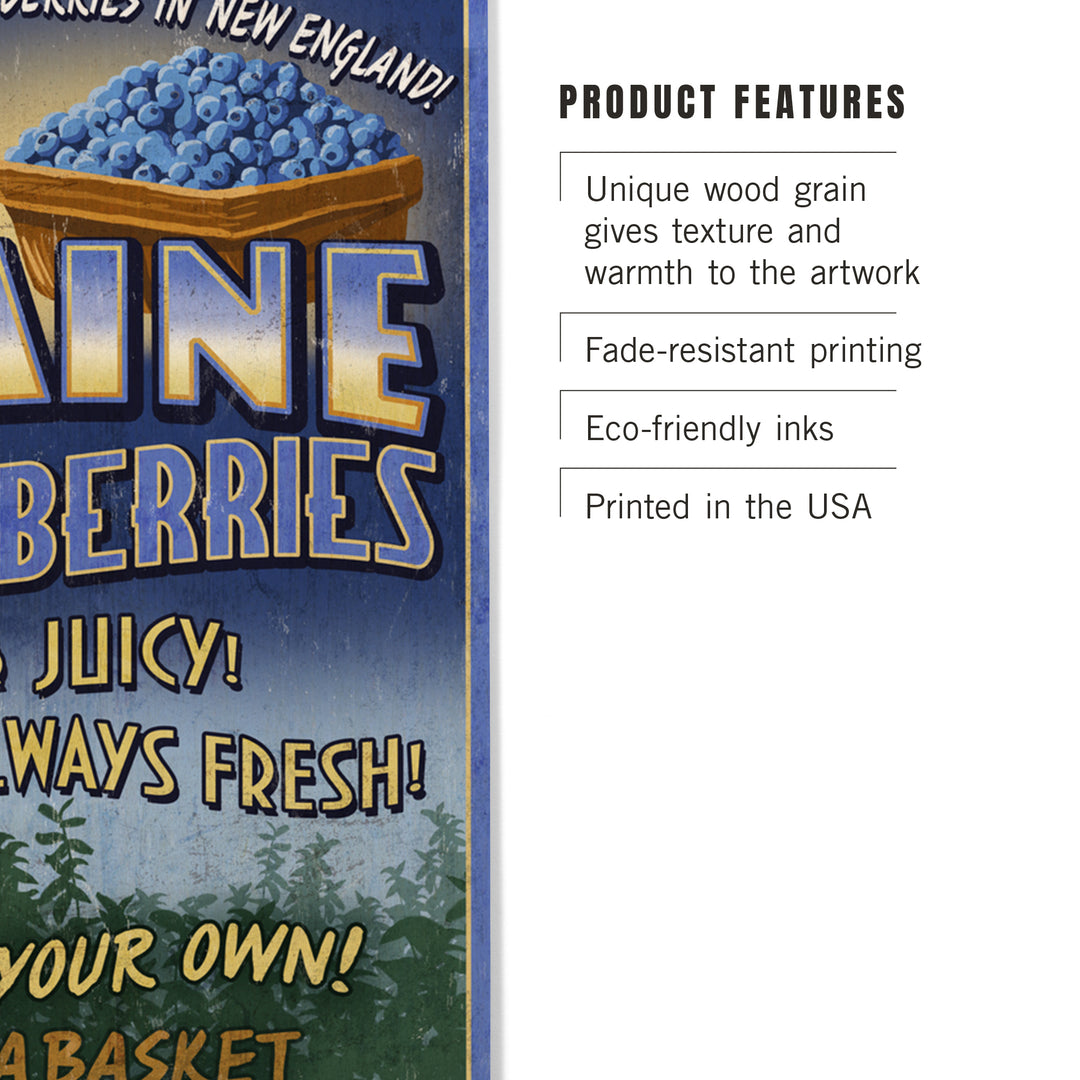 Maine, Blueberries Vintage Sign, Wood Sign and Postcards