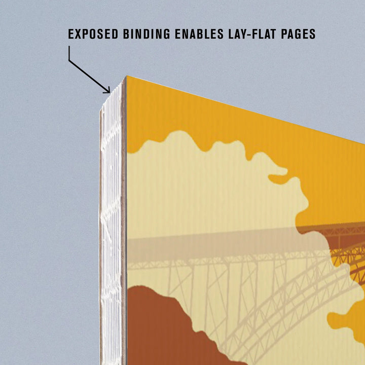 Lined 6x9 Journal, New River Gorge National Park and Preserve, West Virginia, Rafters and Bridge, Vector, Lay Flat, 193 Pages, FSC paper