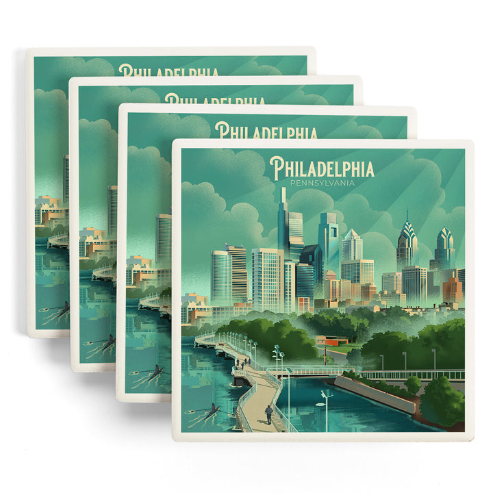 Philadelphia, Pennsylvania, Lithograph, City Series, Coasters