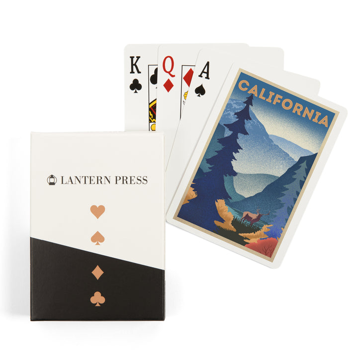 Playing Cards, California, Elk and Mountain Scene, Lithograph, 52 Card Deck with Jokers in Box, Unique Art