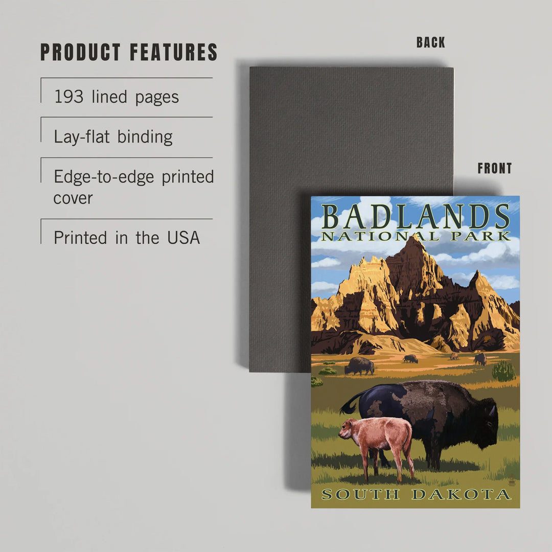Lined 6x9 Journal, Badlands National Park, South Dakota, Bison Scene, Painterly Series, Lay Flat, 193 Pages, FSC paper
