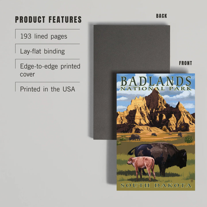 Lined 6x9 Journal, Badlands National Park, South Dakota, Bison Scene, Painterly Series, Lay Flat, 193 Pages, FSC paper