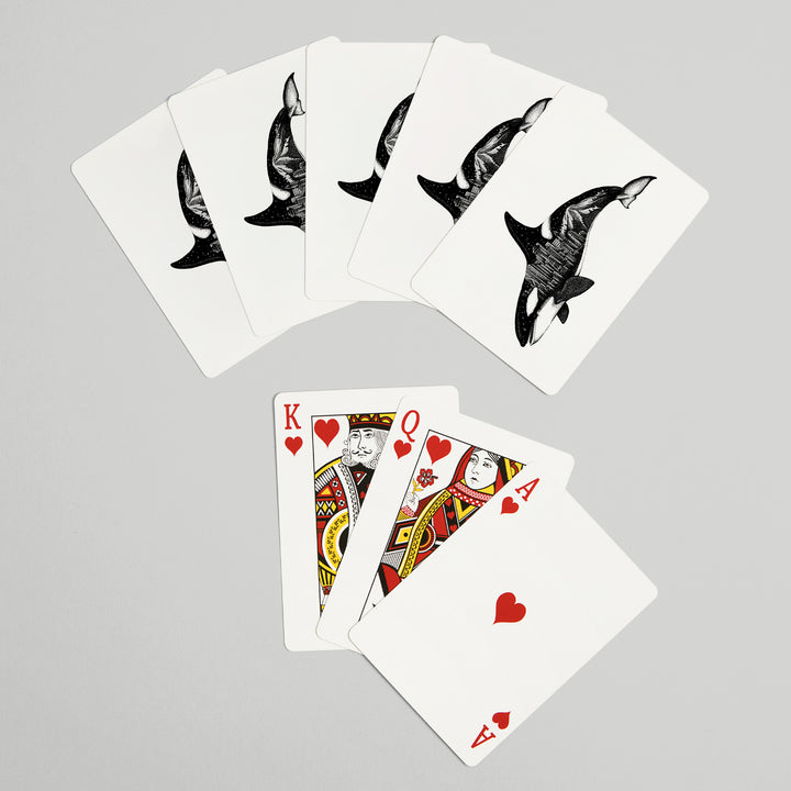 Playing Cards, Orca and Seattle Skyline, Double Exposure, 52 Card Deck with Jokers in Box, Unique Art