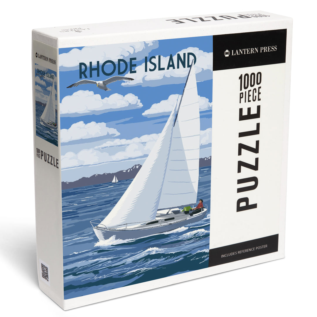 Rhode Island, Painterly, Sloop Sailboat and Lake, 1000 Piece Jigsaw Puzzle