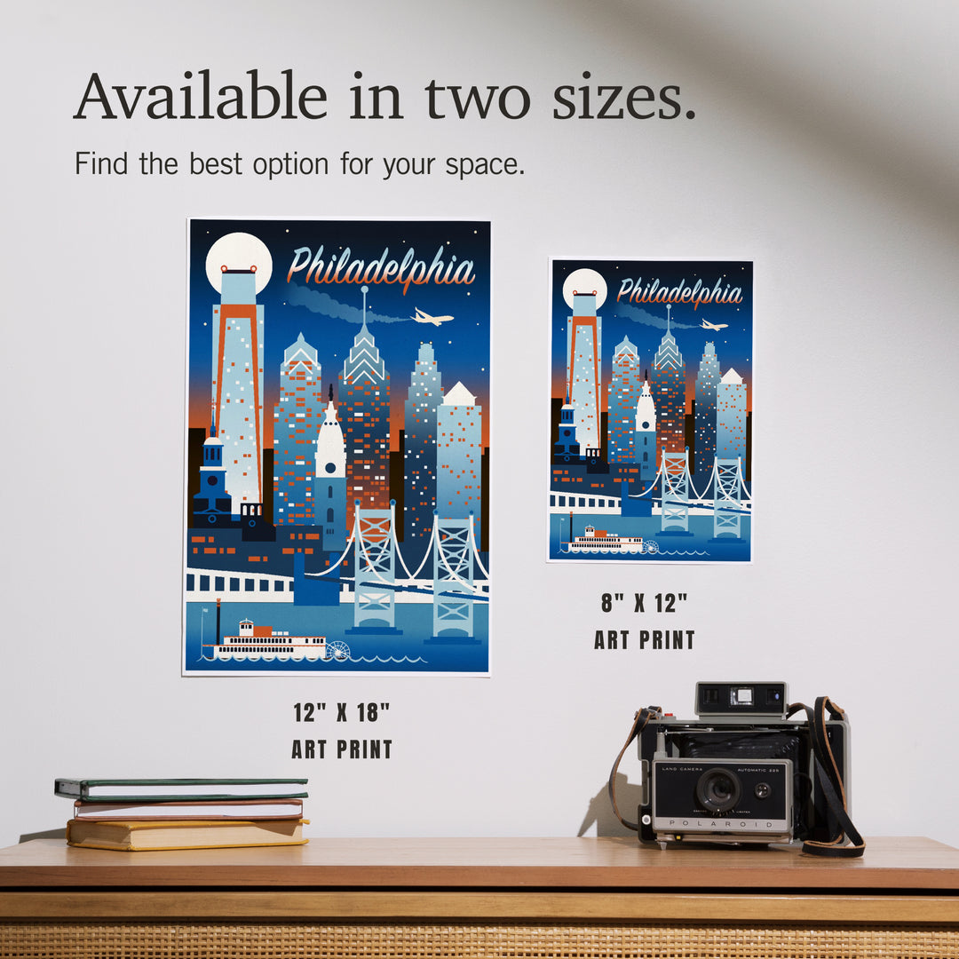 Philadelphia Retro Skyline Chromatic, Art & Giclee Prints