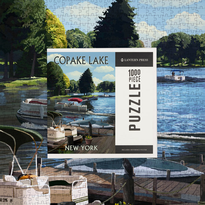 Copake Lake, New York, Painterly, Boats on the Marina, Jigsaw Puzzle