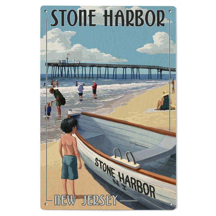Stone Harbor, New Jersey, Lifeboat, Lantern Press Poster, Wood Signs and Postcards
